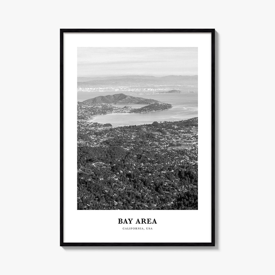 Bay Area no. 2 black & white classic poster of California, USA – vertical wall art, unframed print shown in interior mockup