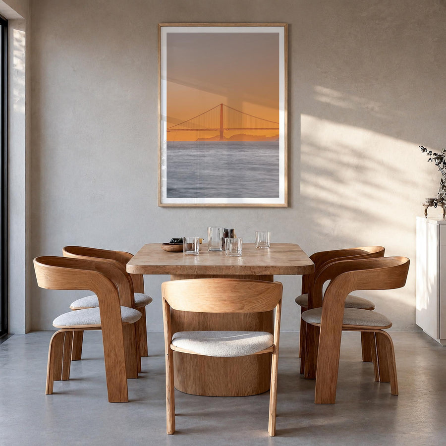 Bay Area no. 2 colorful photo poster of California, USA – vertical wall art in natural wood frame with white border, hanging 