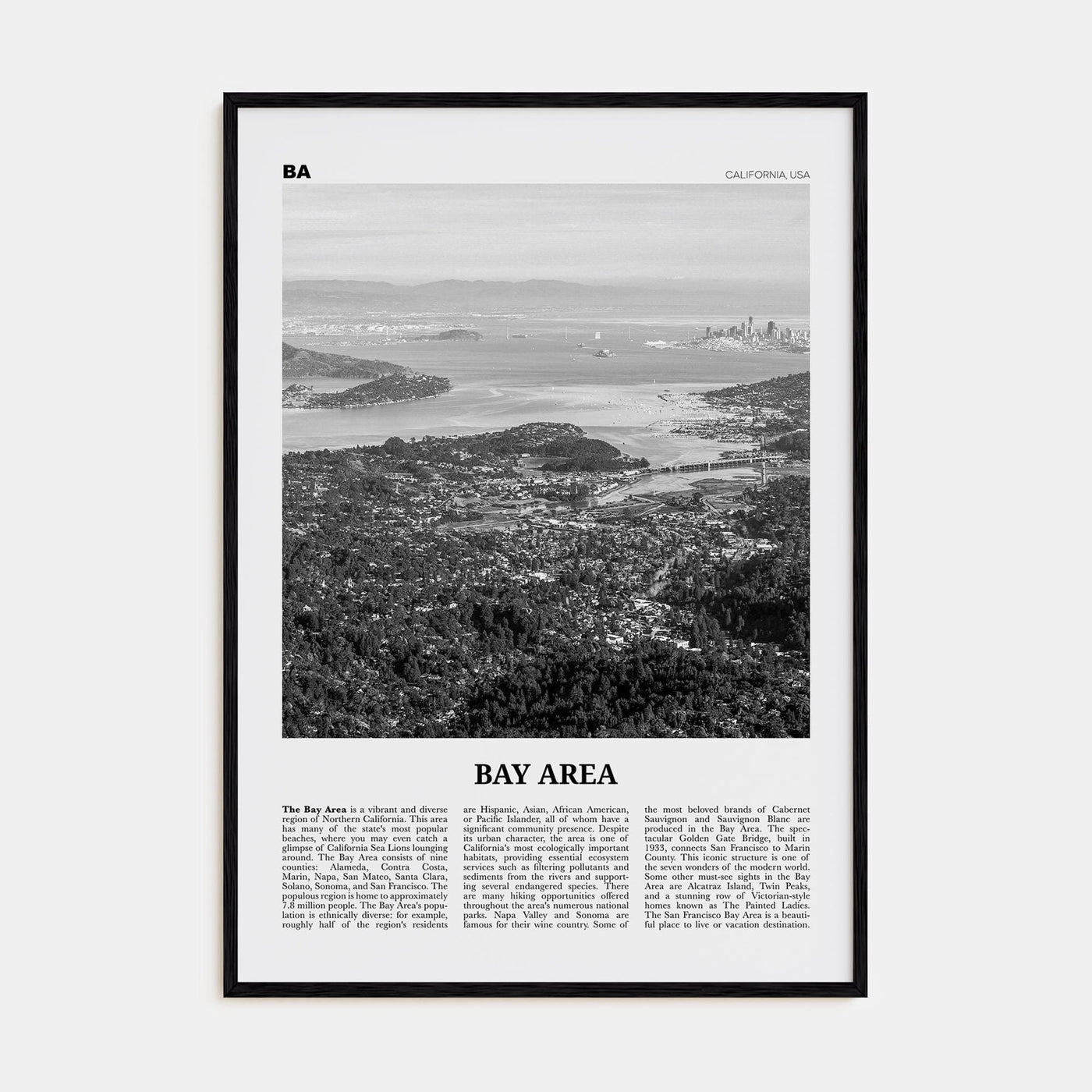 Bay Area No 2 Poster Black Wood / 8x12 in Nbourhood Travel B&W Poster