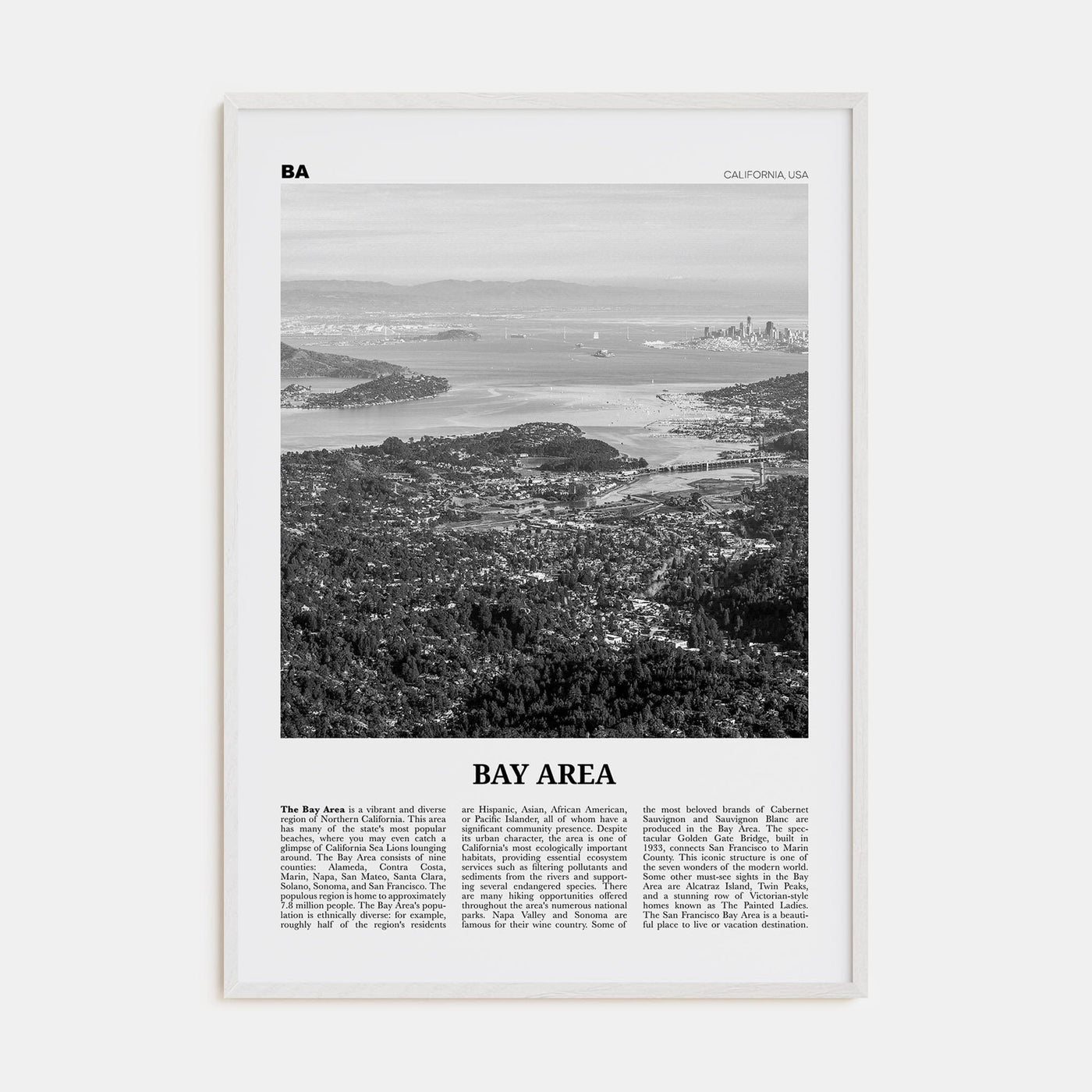 Bay Area No 2 Poster White Wood / 8x12 in Nbourhood Travel B&W Poster