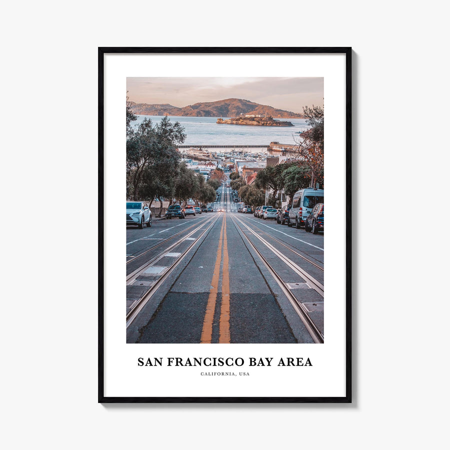 Bay Area no. 3 colorful classic poster of California, USA – vertical wall art, unframed print shown in interior mockup