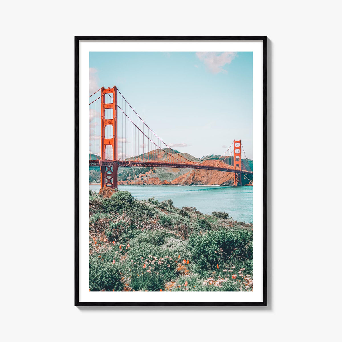 Bay Area no. 3 colorful photo poster of California, USA – vertical wall art, unframed print shown in interior mockup