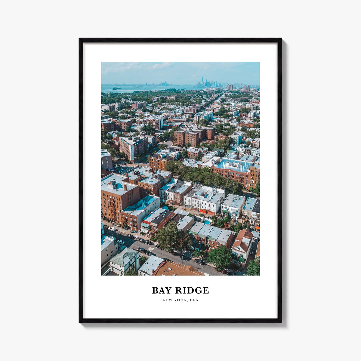 Bay Ridge colorful classic poster of Brooklyn, New York City – vertical wall art, unframed print shown in interior mockup