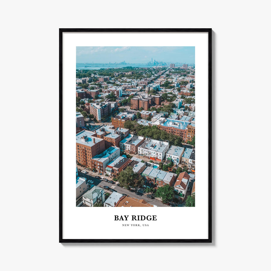 Bay Ridge colorful classic poster of Brooklyn, New York City – vertical wall art, unframed print shown in interior mockup