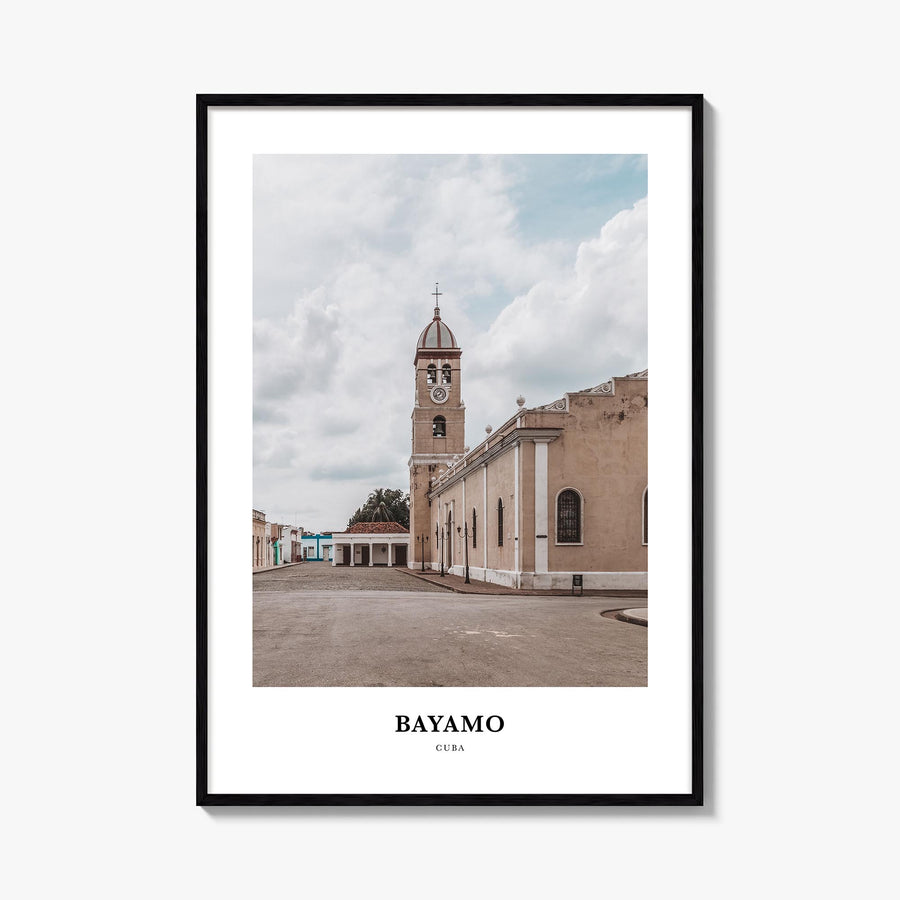 Bayamo colorful classic poster of Cuba – vertical wall art, unframed print shown in interior mockup