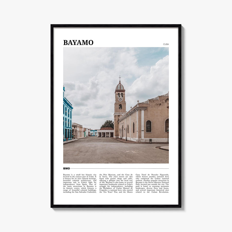Bayamo colorful travel poster of Cuba – vertical wall art, unframed print shown in interior mockup