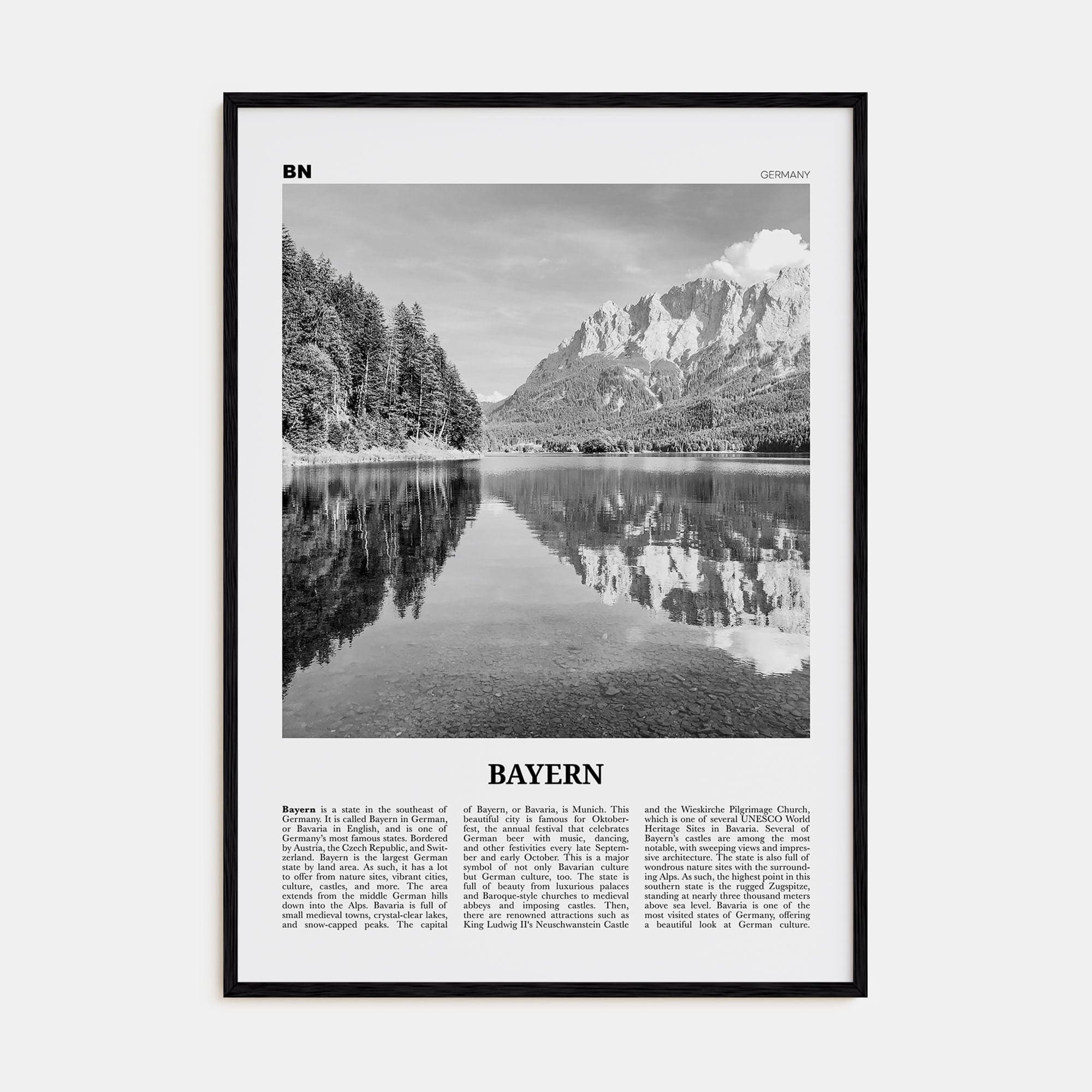 Bayern Poster Black Wood / 8x12 in Nbourhood Travel B&W Poster