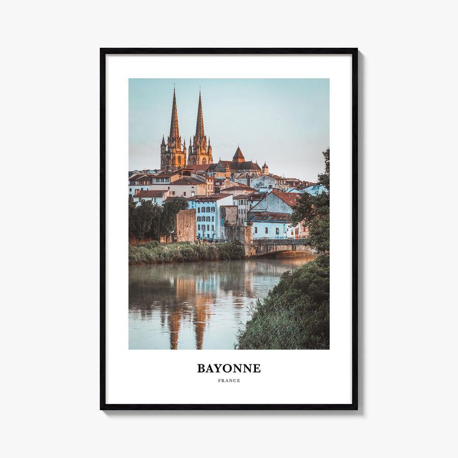 Bayonne, France colorful classic poster of France – vertical wall art, unframed print shown in interior mockup
