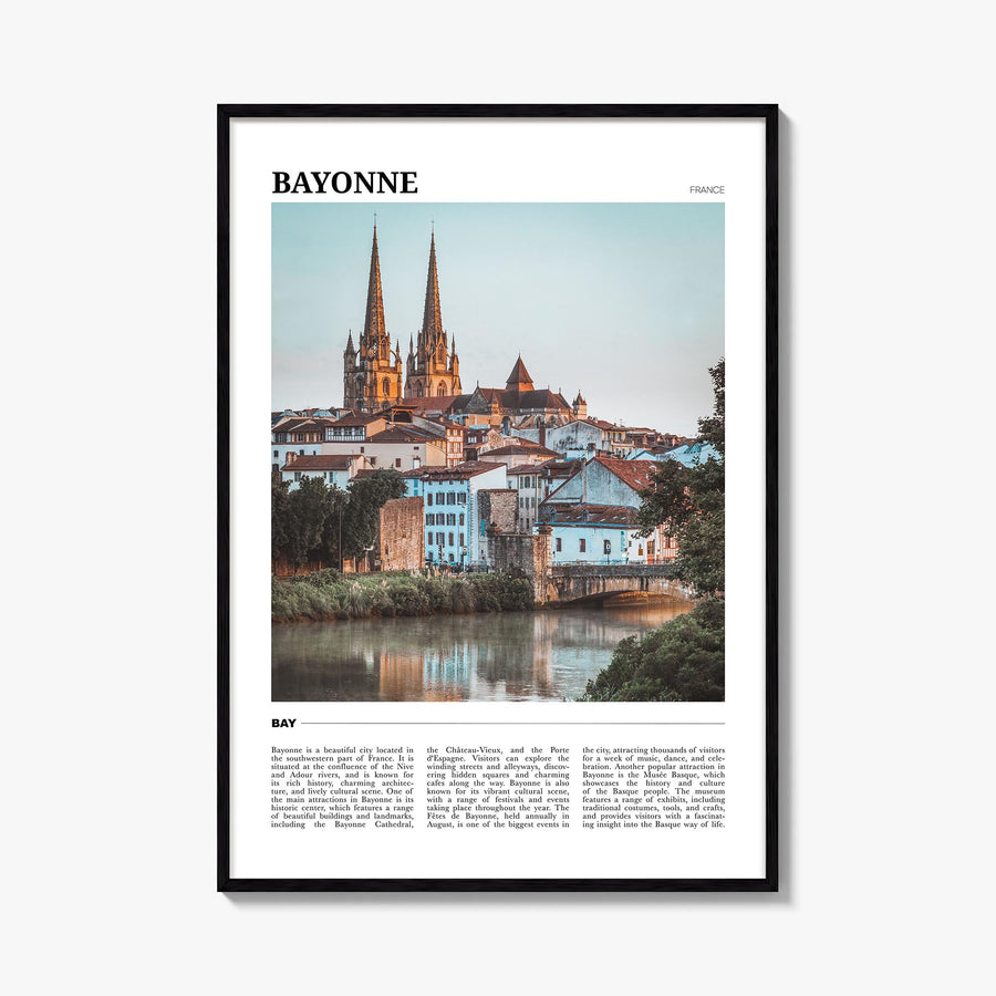 Bayonne, France colorful travel poster of France – vertical wall art, unframed print shown in interior mockup