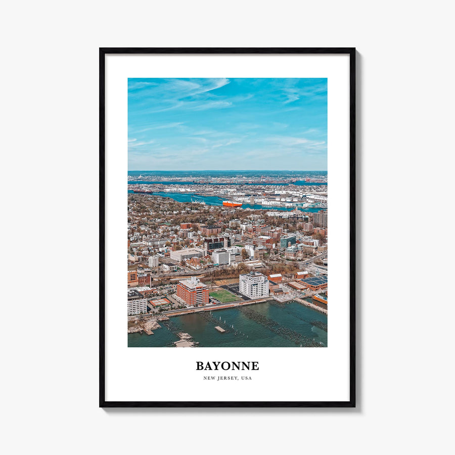 Bayonne, New Jersey colorful classic poster of New Jersey, USA – vertical wall art, unframed print shown in interior mockup