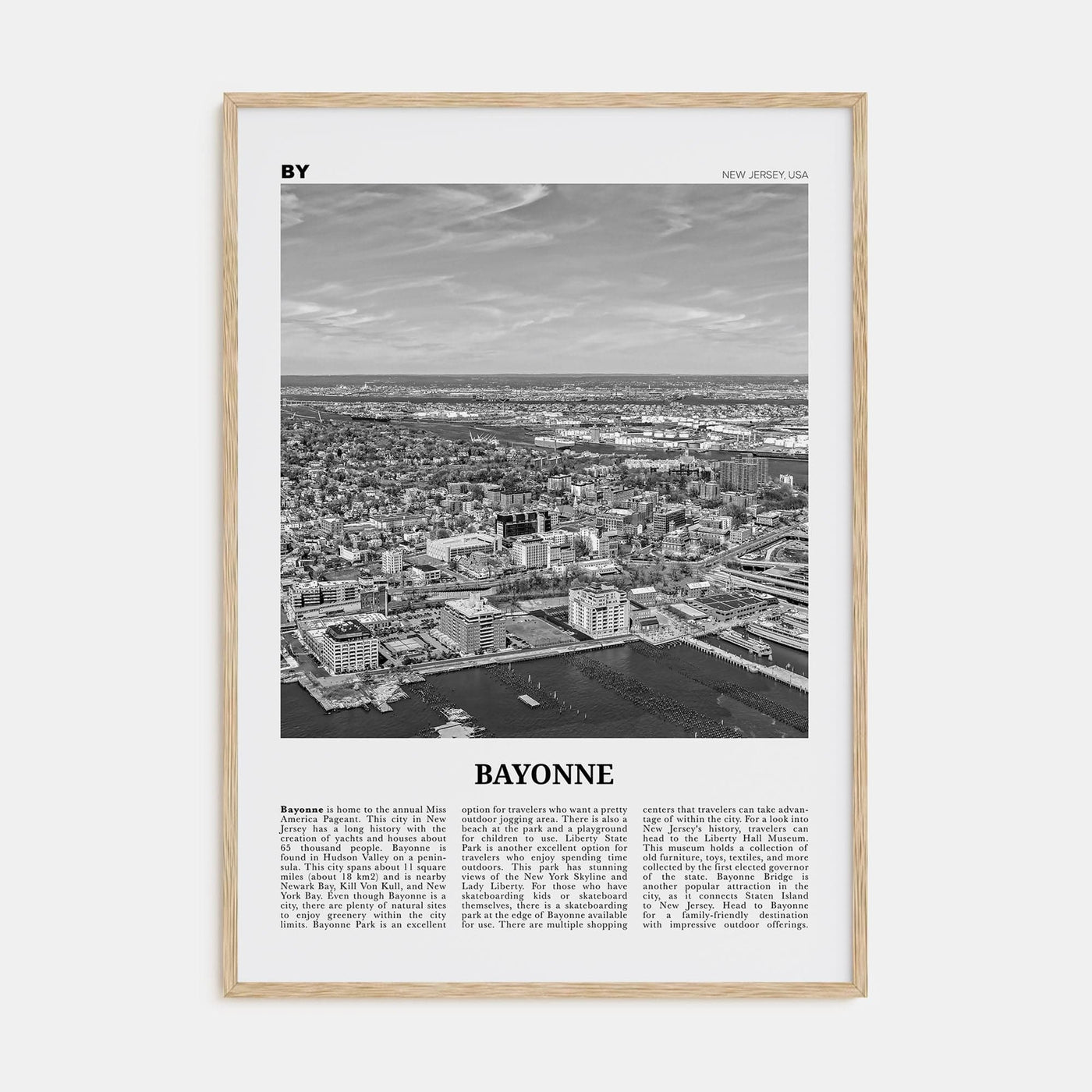 Bayonne, New Jersey Poster Natural Wood / 8x12 in Nbourhood Travel B&W Poster