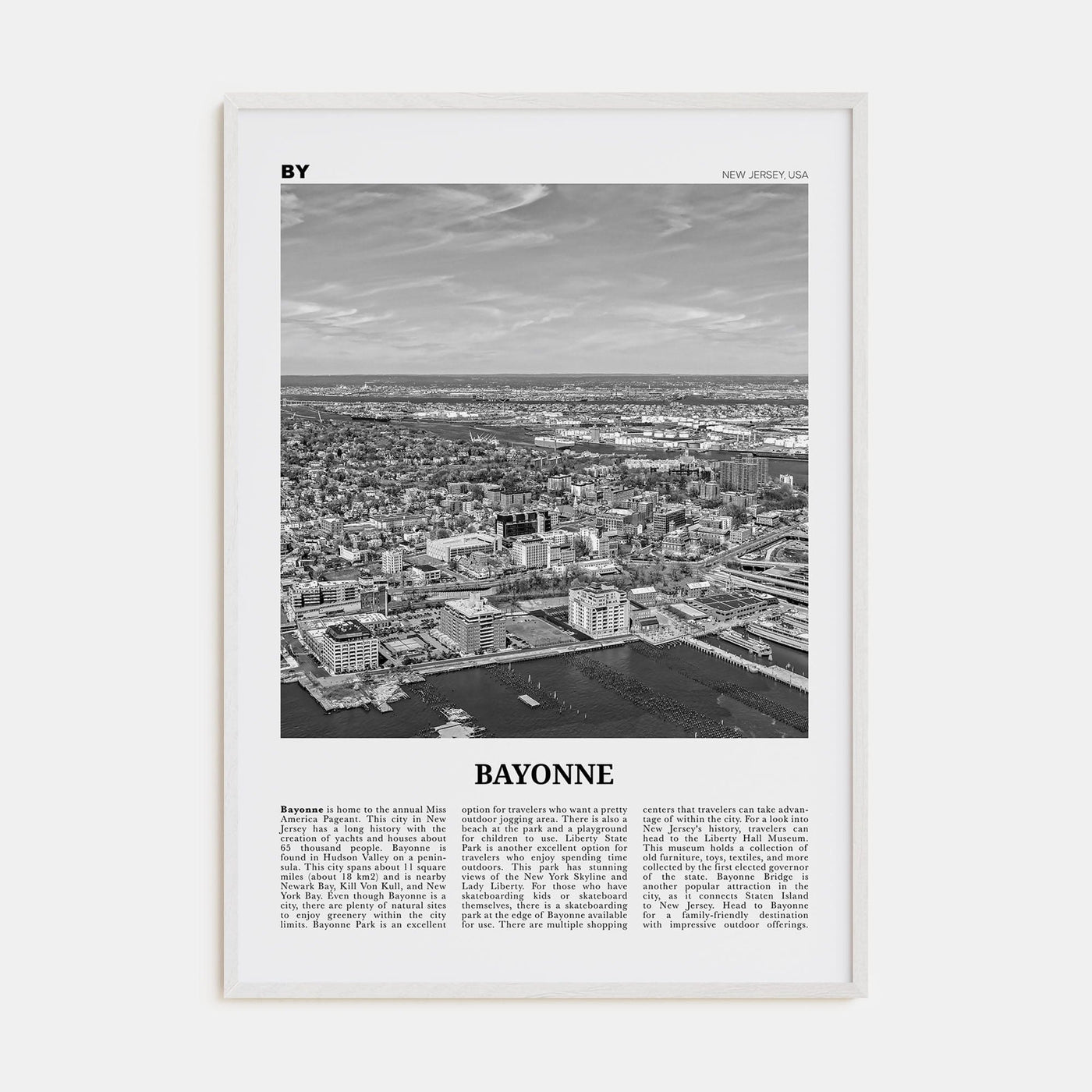 Bayonne, New Jersey Poster White Wood / 8x12 in Nbourhood Travel B&W Poster