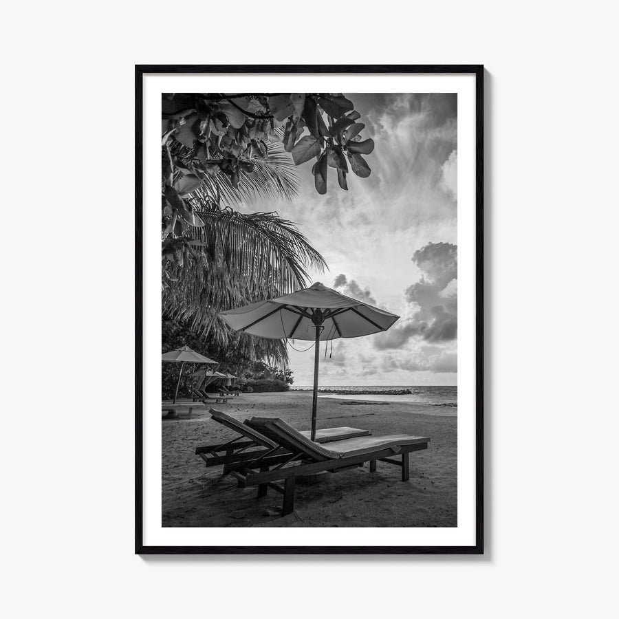 Beach no. 1 black & white photo poster – vertical wall art, unframed print shown in interior mockup