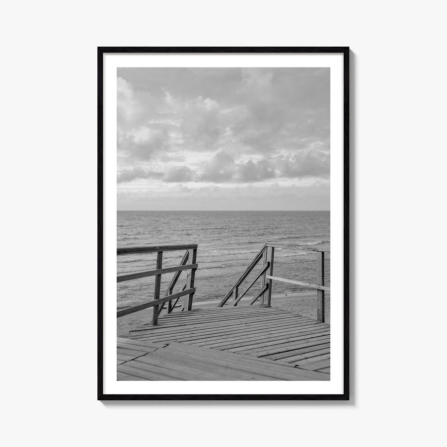 Beach Trail no. 2 black & white photo poster – vertical wall art, unframed print shown in interior mockup