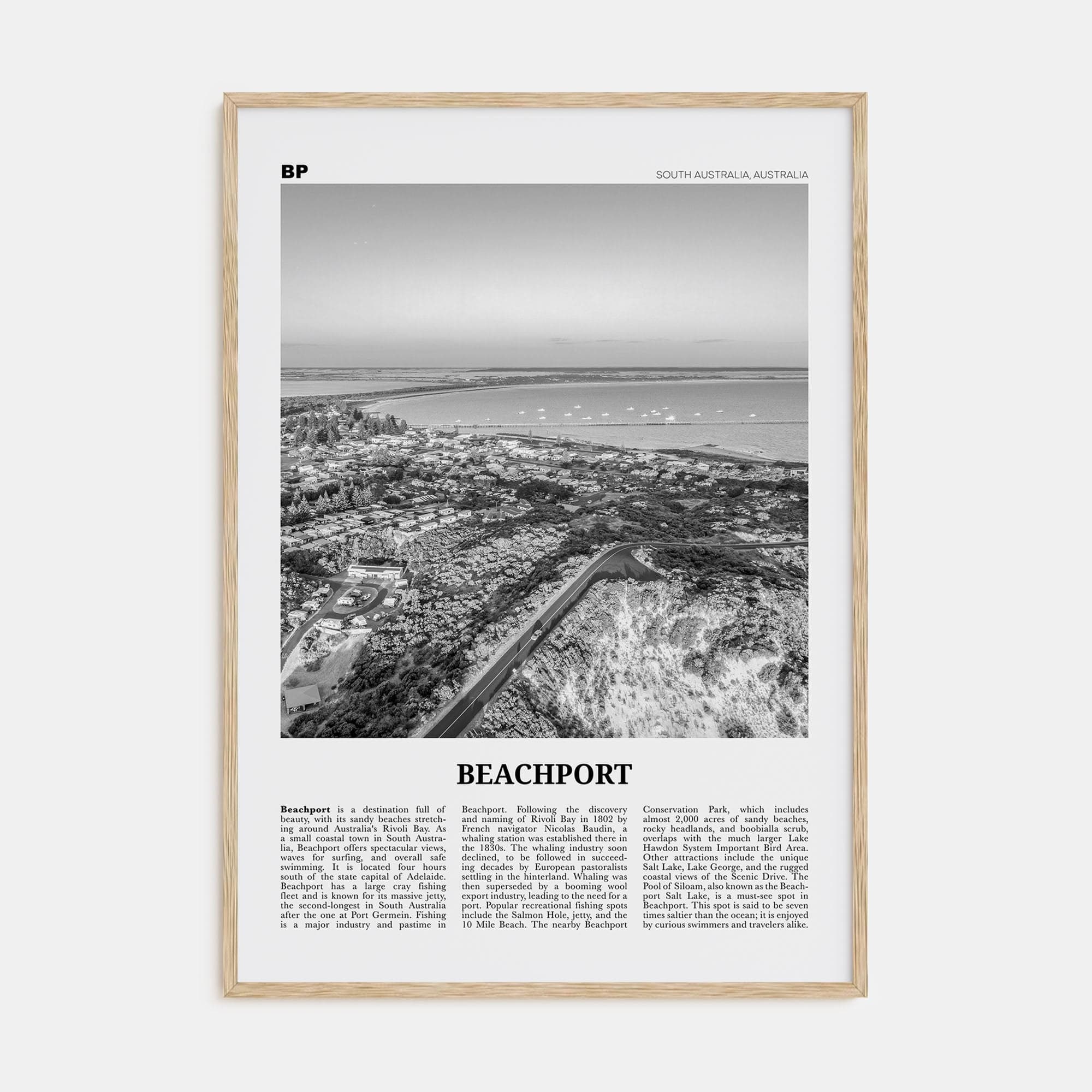 Beachport No 1 Poster Natural Wood / 8x12 in Nbourhood Travel B&W Poster