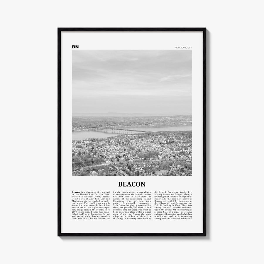 Beacon black & white newspaper poster of New York, USA – vertical wall art, unframed print shown in interior mockup