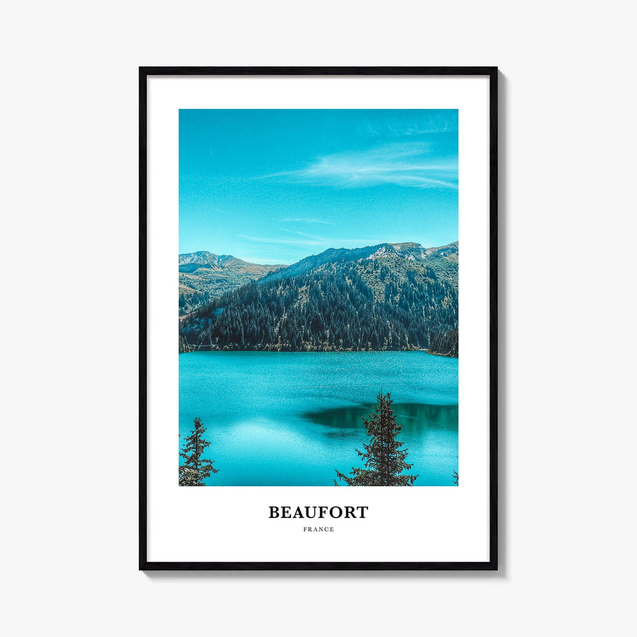Beaufort, France colorful classic poster of France – vertical wall art, unframed print shown in interior mockup