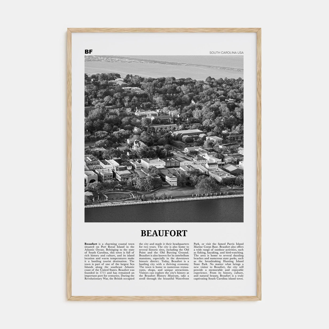 Beaufort, South Carolina Poster Natural Wood / 8x12 in Nbourhood Travel B&W Poster