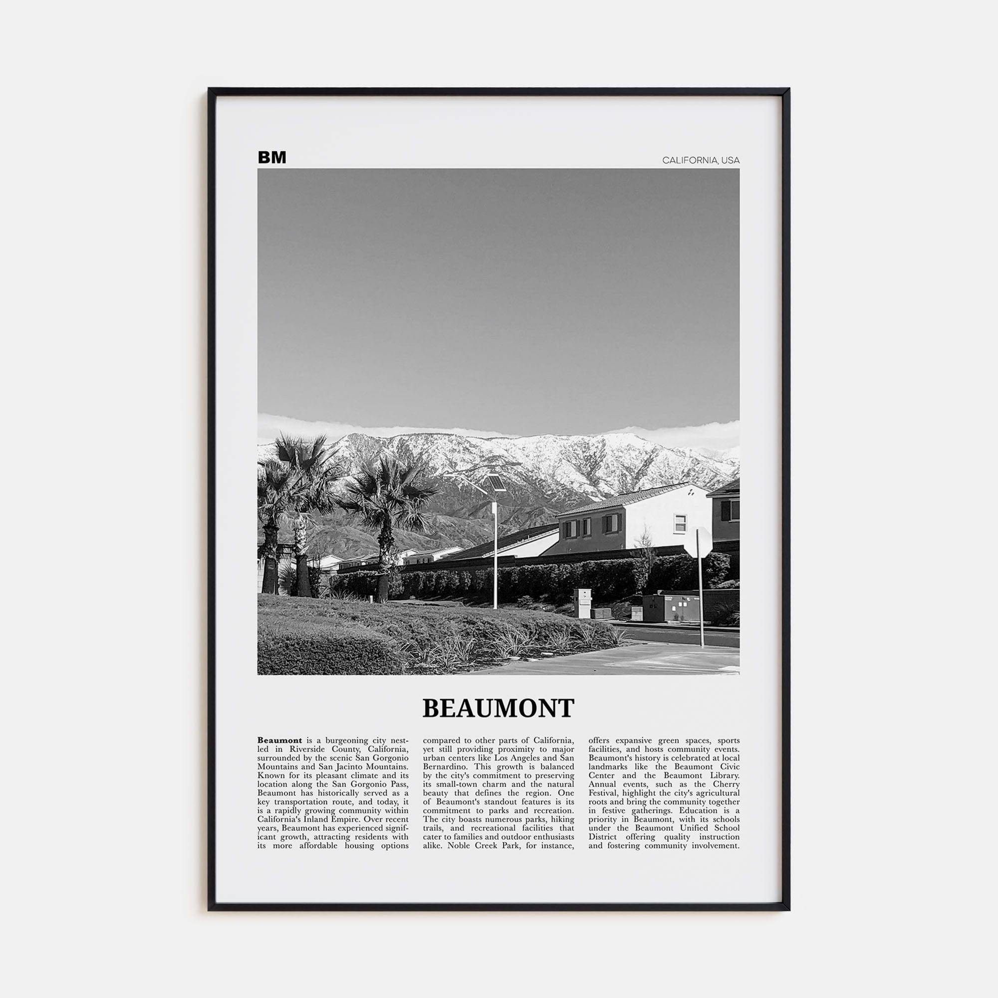 Beaumont, California Poster None / 8x12 in Nbourhood Travel B&W Poster