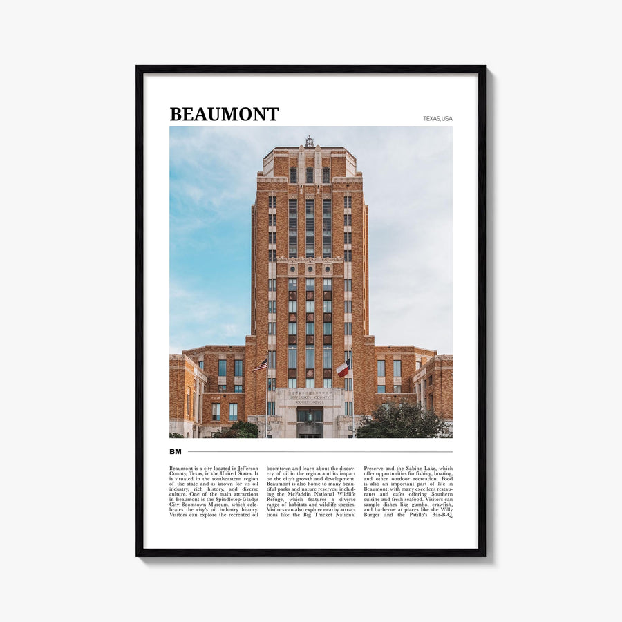 Beaumont, Texas colorful travel poster of Texas, USA – vertical wall art, unframed print shown in interior mockup