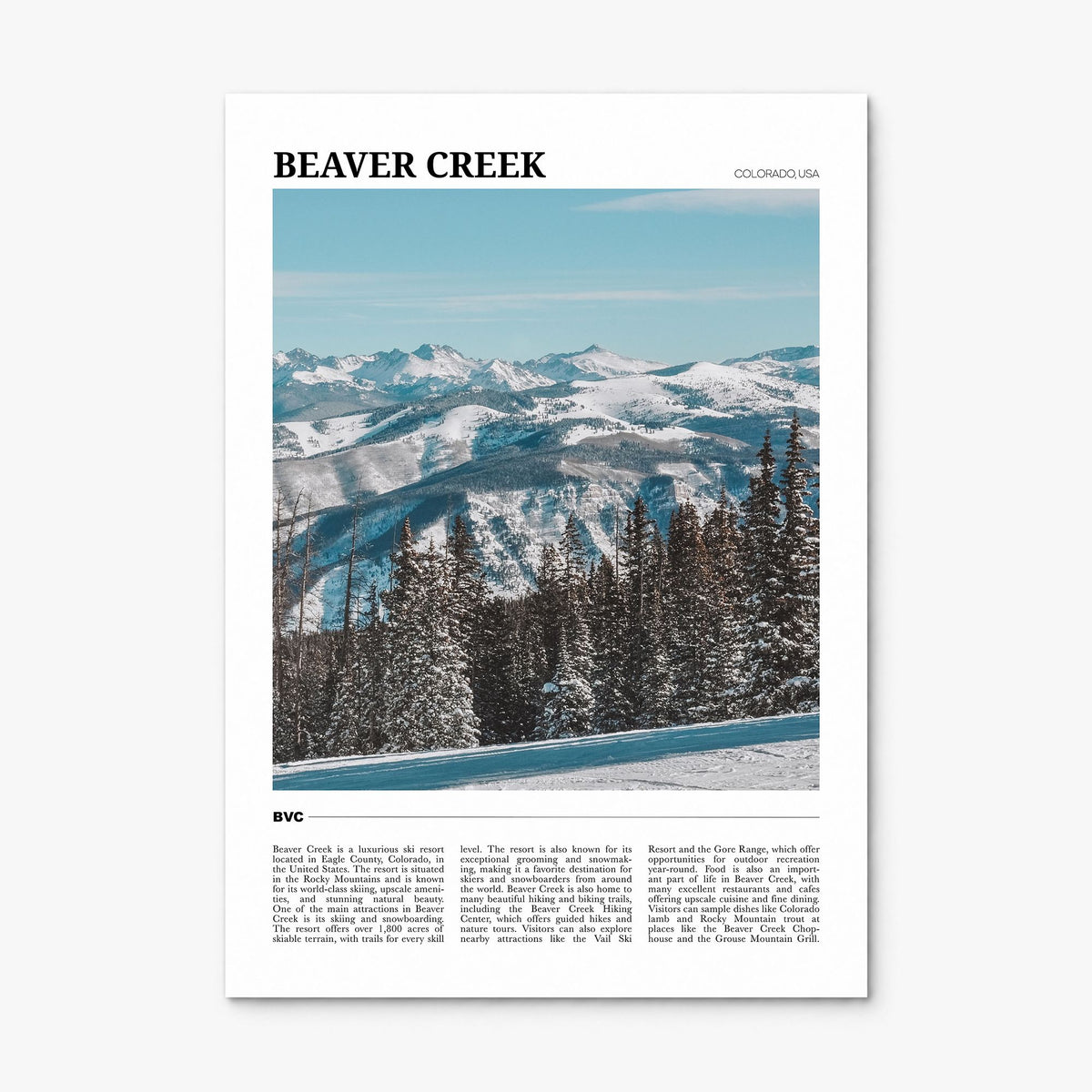 Beaver Creek Travel Poster, print only (unframed)