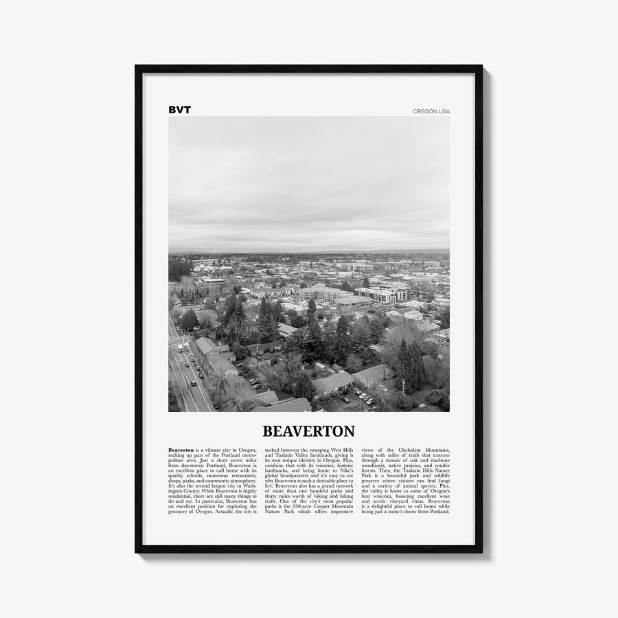 Beaverton black & white newspaper poster of Oregon, USA – vertical wall art, unframed print shown in interior mockup