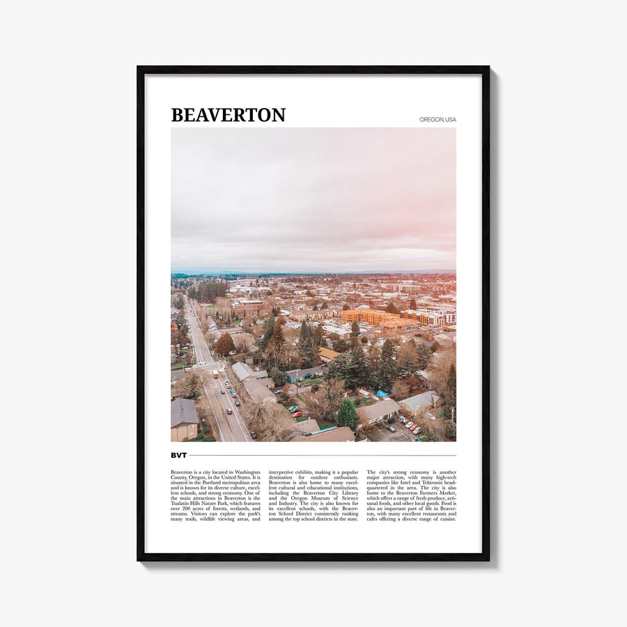 Beaverton colorful travel poster of Oregon, USA – vertical wall art, unframed print shown in interior mockup