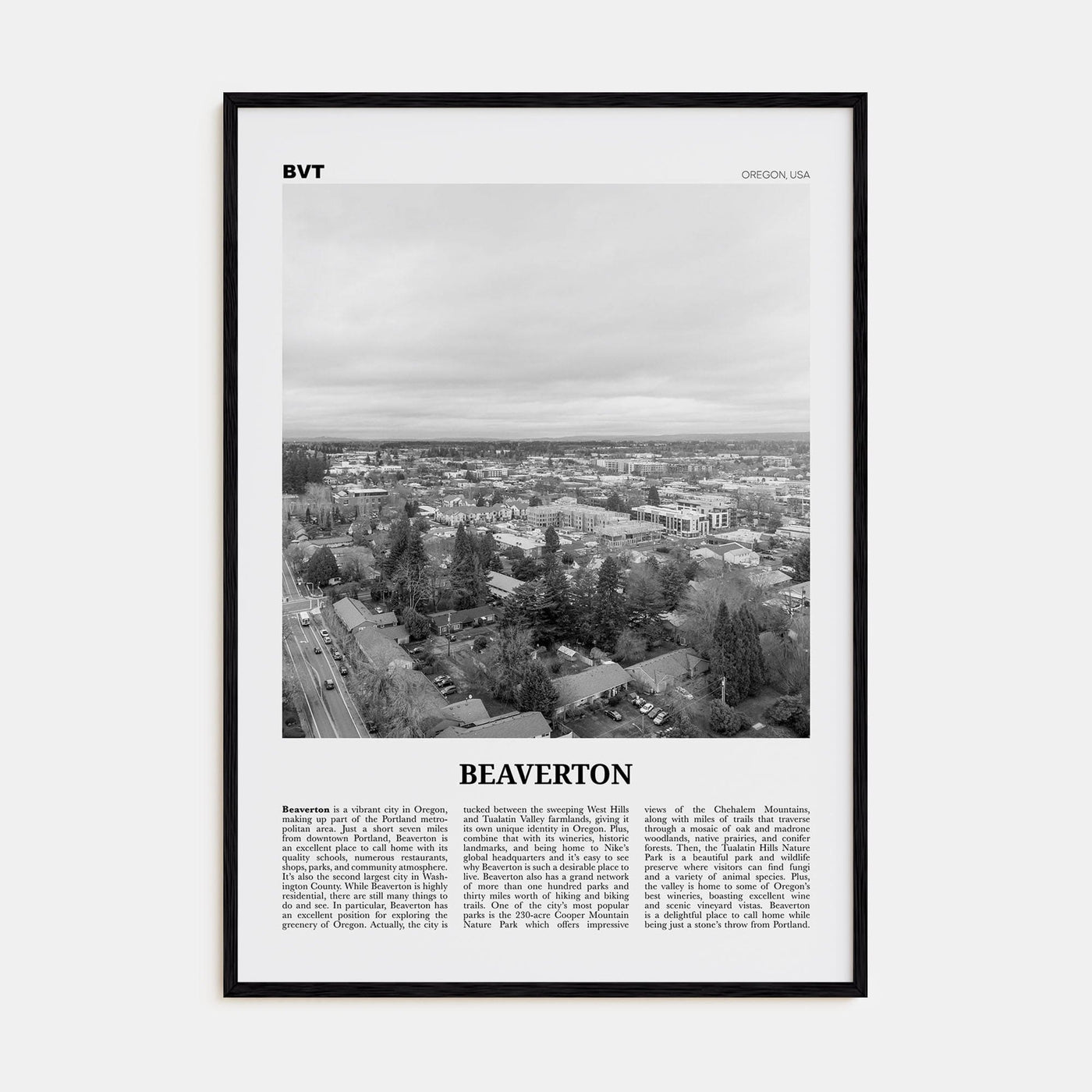 Beaverton Poster Black Wood / 8x12 in Nbourhood Travel B&W Poster