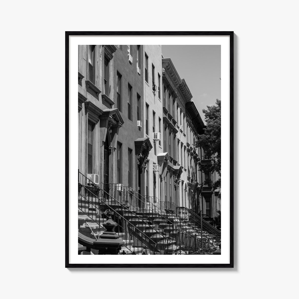 Bedford-Stuyvesant black & white photo poster of Brooklyn, New York City – vertical wall art, unframed print shown in interio
