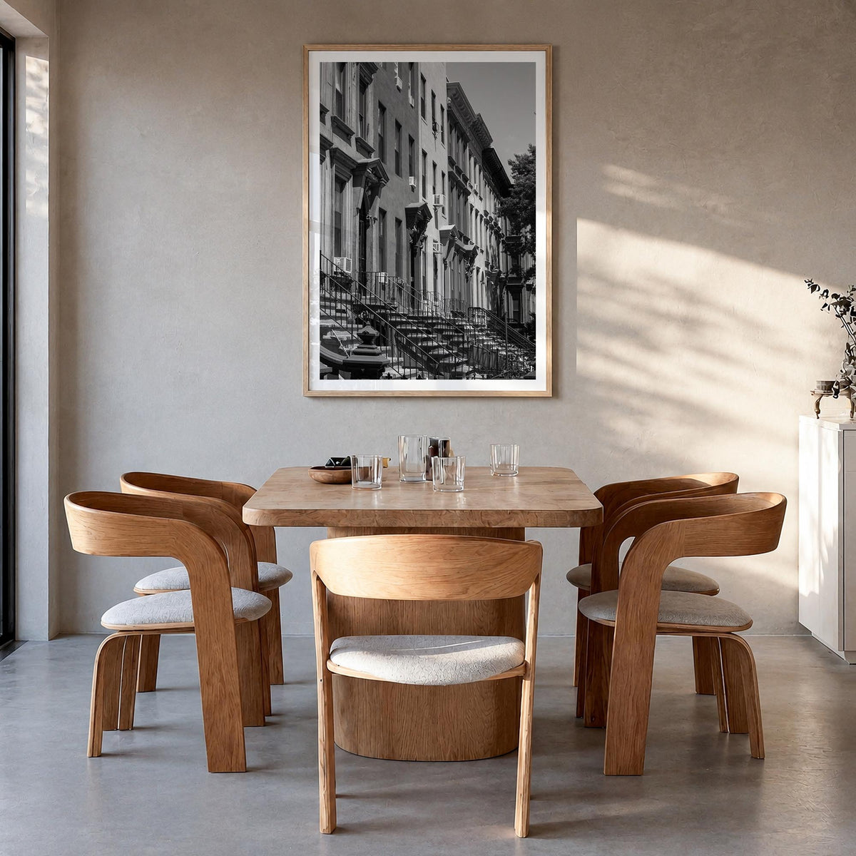 Bedford-Stuyvesant black & white photo poster of Brooklyn, New York City – vertical wall art in natural wood frame with white