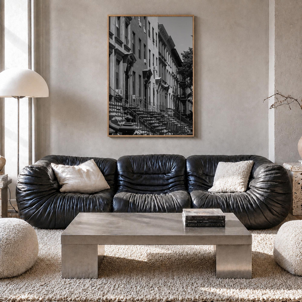 Bedford-Stuyvesant black & white photo poster of Brooklyn, New York City – vertical wall art in natural wood frame, hanging o