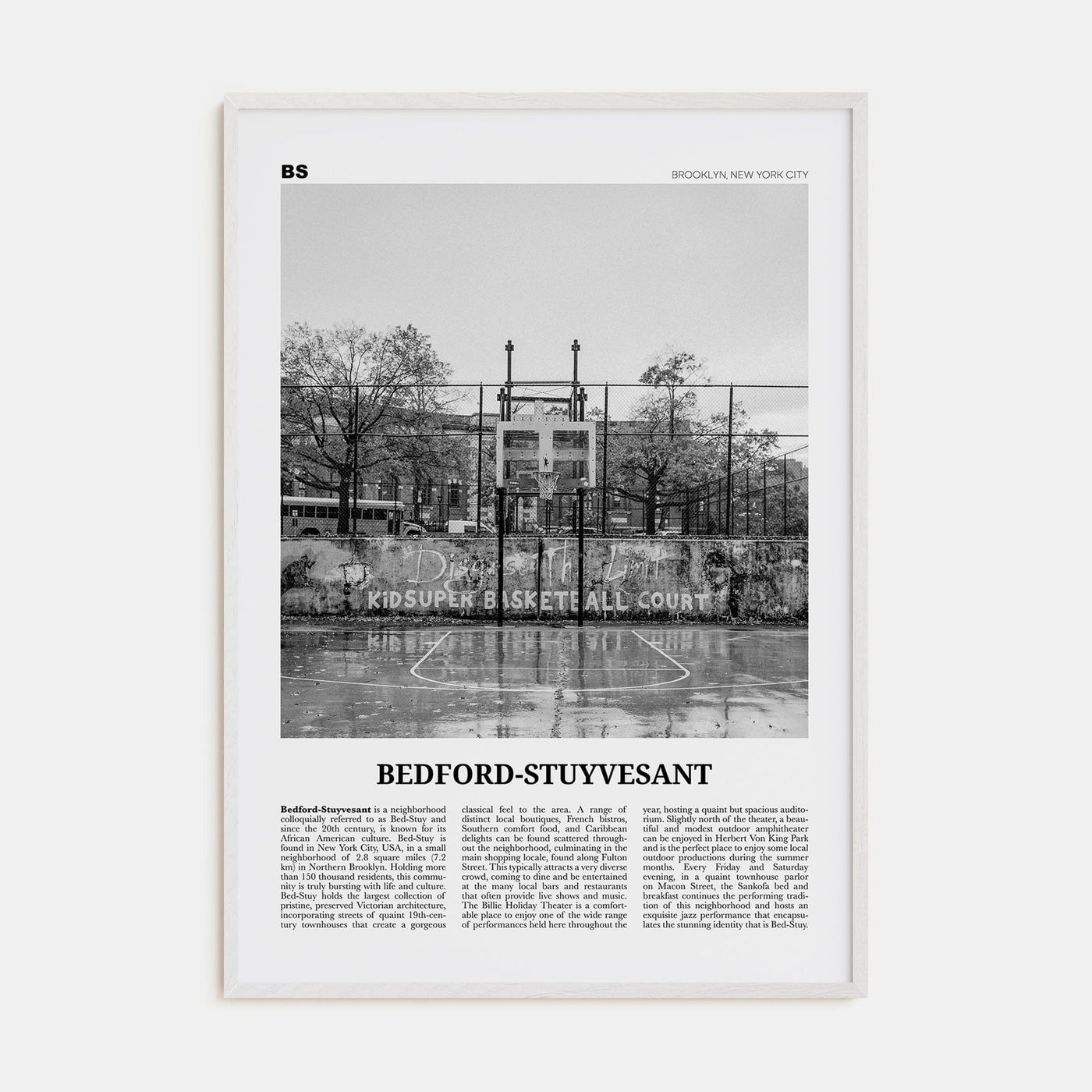 Bedford-Stuyvesant Poster White Wood / 8x12 in Nbourhood Travel B&W Poster