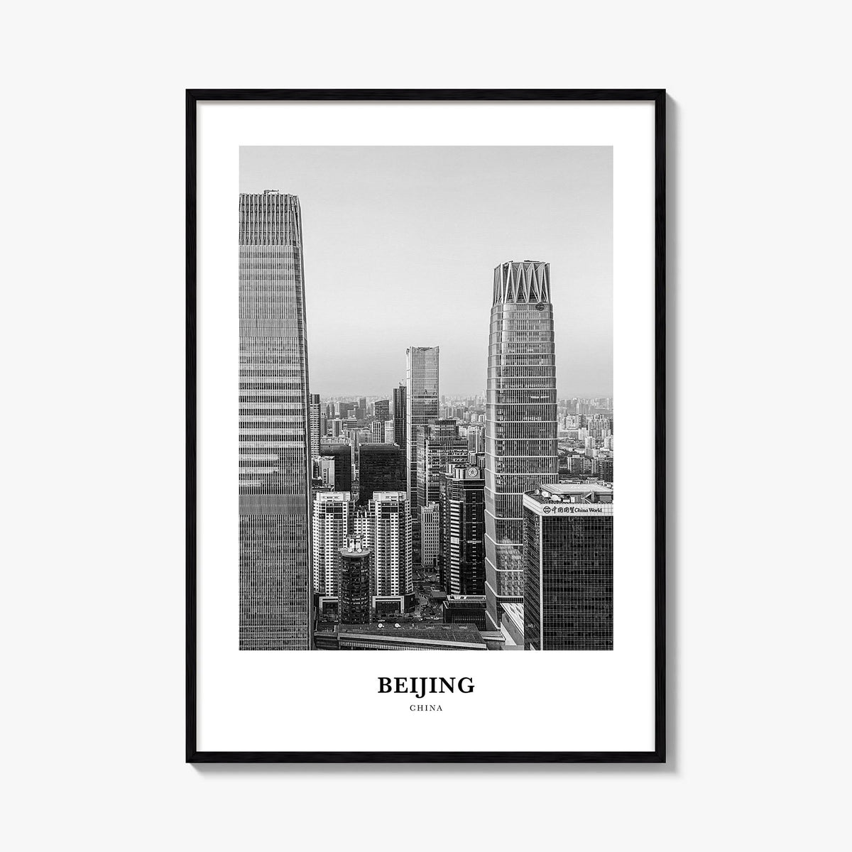 Beijing no. 1 black & white classic poster of China – vertical wall art, unframed print shown in interior mockup