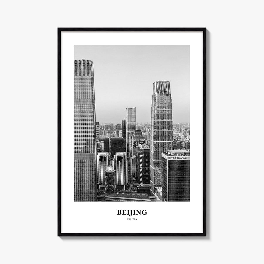 Beijing no. 1 black & white classic poster of China – vertical wall art, unframed print shown in interior mockup