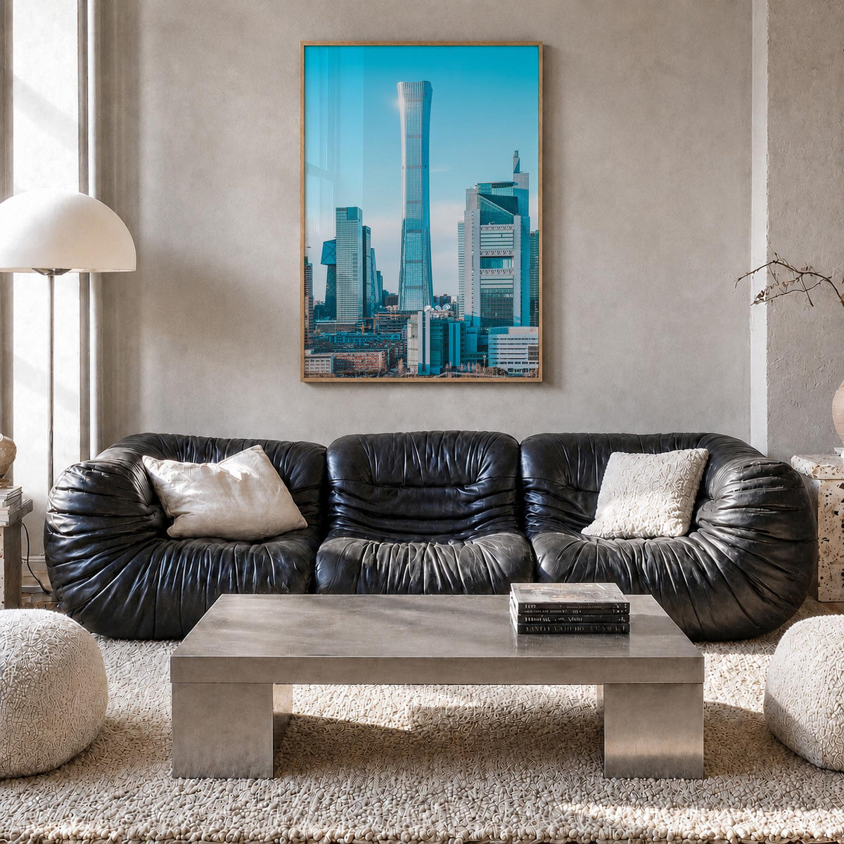 Beijing no. 1 colorful photo poster of China – vertical wall art in natural wood frame, hanging on wall