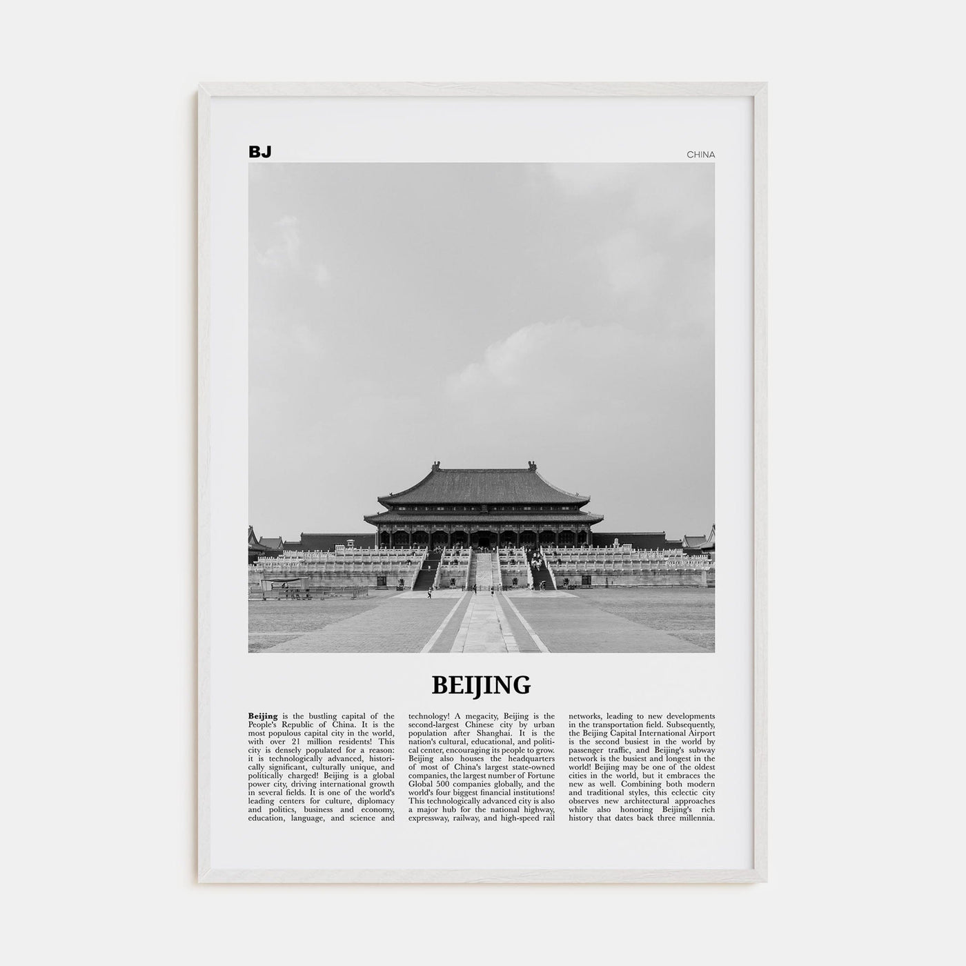 Beijing No 1 Poster White Wood / 8x12 in Nbourhood Travel B&W Poster