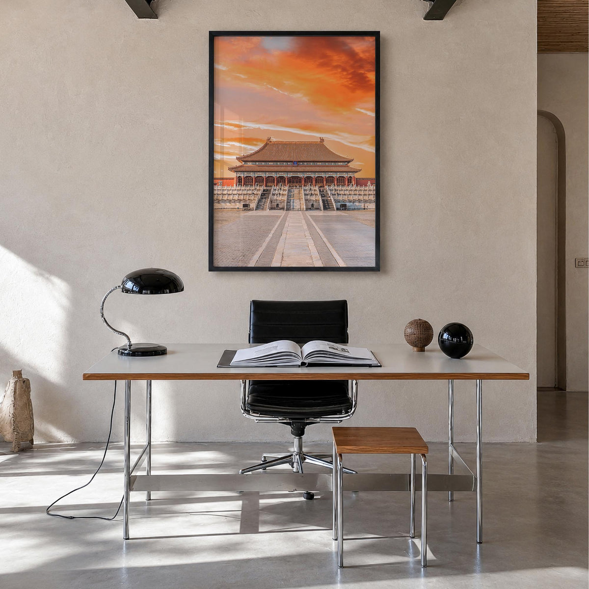Beijing no. 2 colorful photo poster of China – vertical wall art in black wood frame, hanging on wall