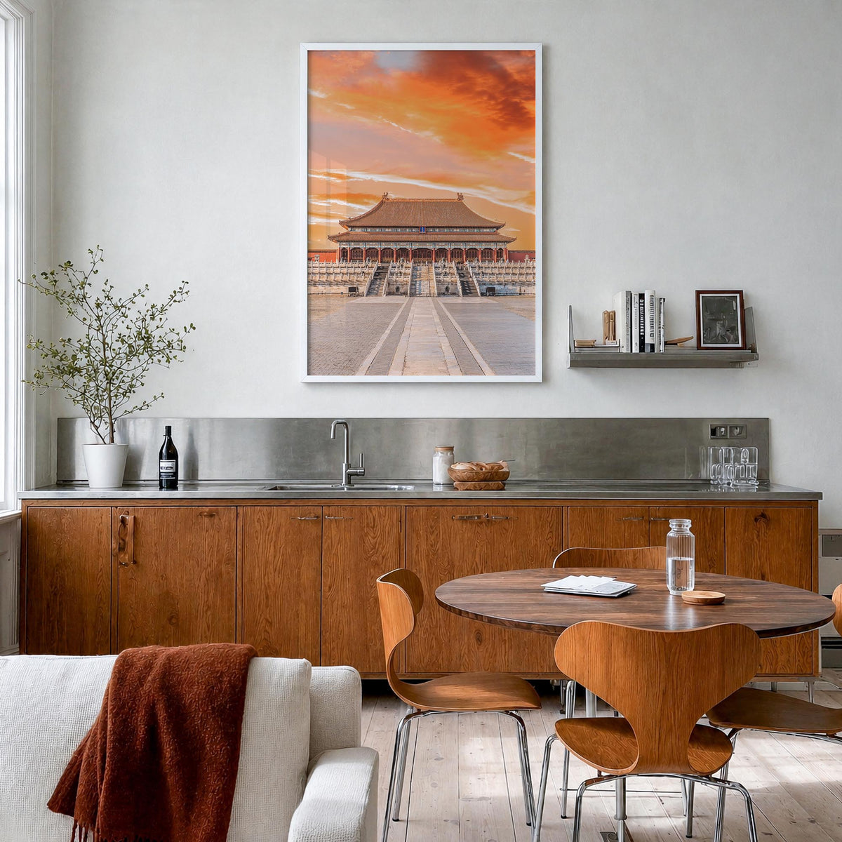 Beijing no. 2 colorful photo poster of China – vertical wall art in white wood frame, hanging on wall