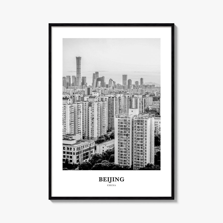 Beijing no. 3 black & white classic poster of China – vertical wall art, unframed print shown in interior mockup