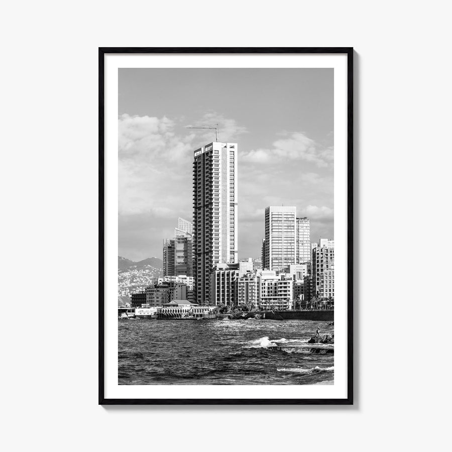 Beirut black & white photo poster of Lebanon – vertical wall art, unframed print shown in interior mockup