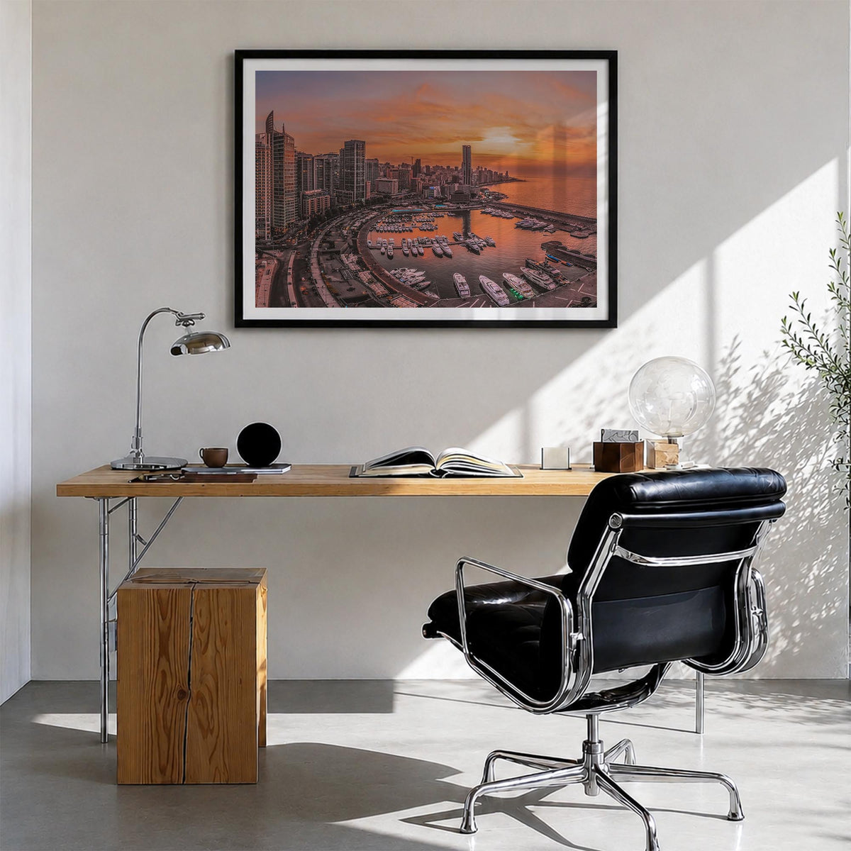 Beirut colorful photo poster of Lebanon – horizontal wall art in black wood frame with white border, hanging on wall