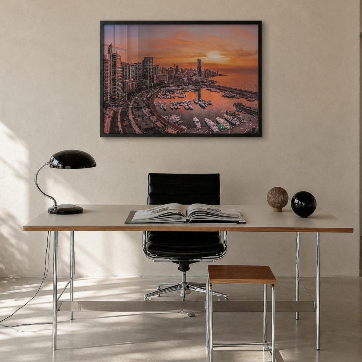 Beirut colorful photo poster of Lebanon – horizontal wall art in black wood frame, hanging on wall