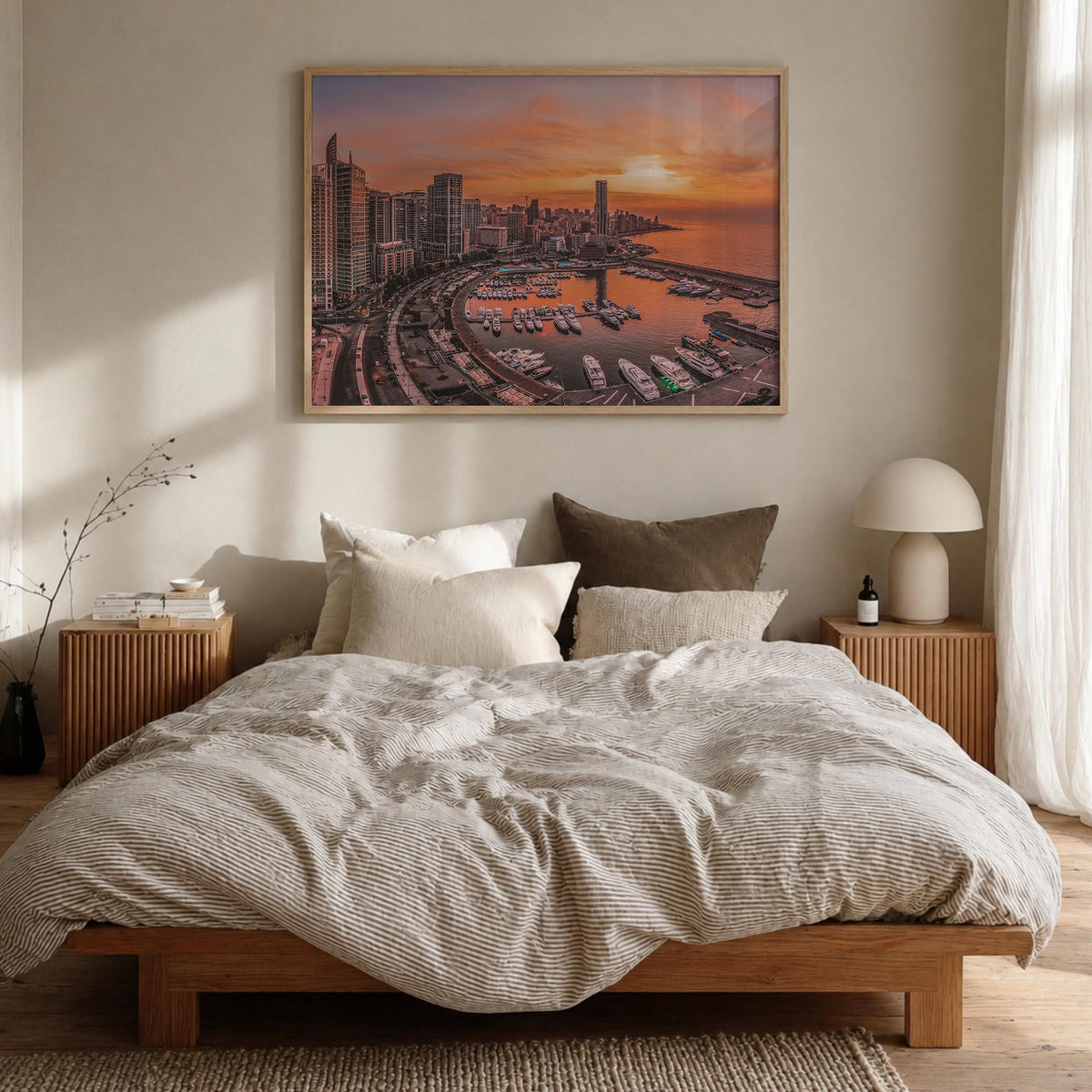 Beirut colorful photo poster of Lebanon – horizontal wall art in natural wood frame, hanging on wall