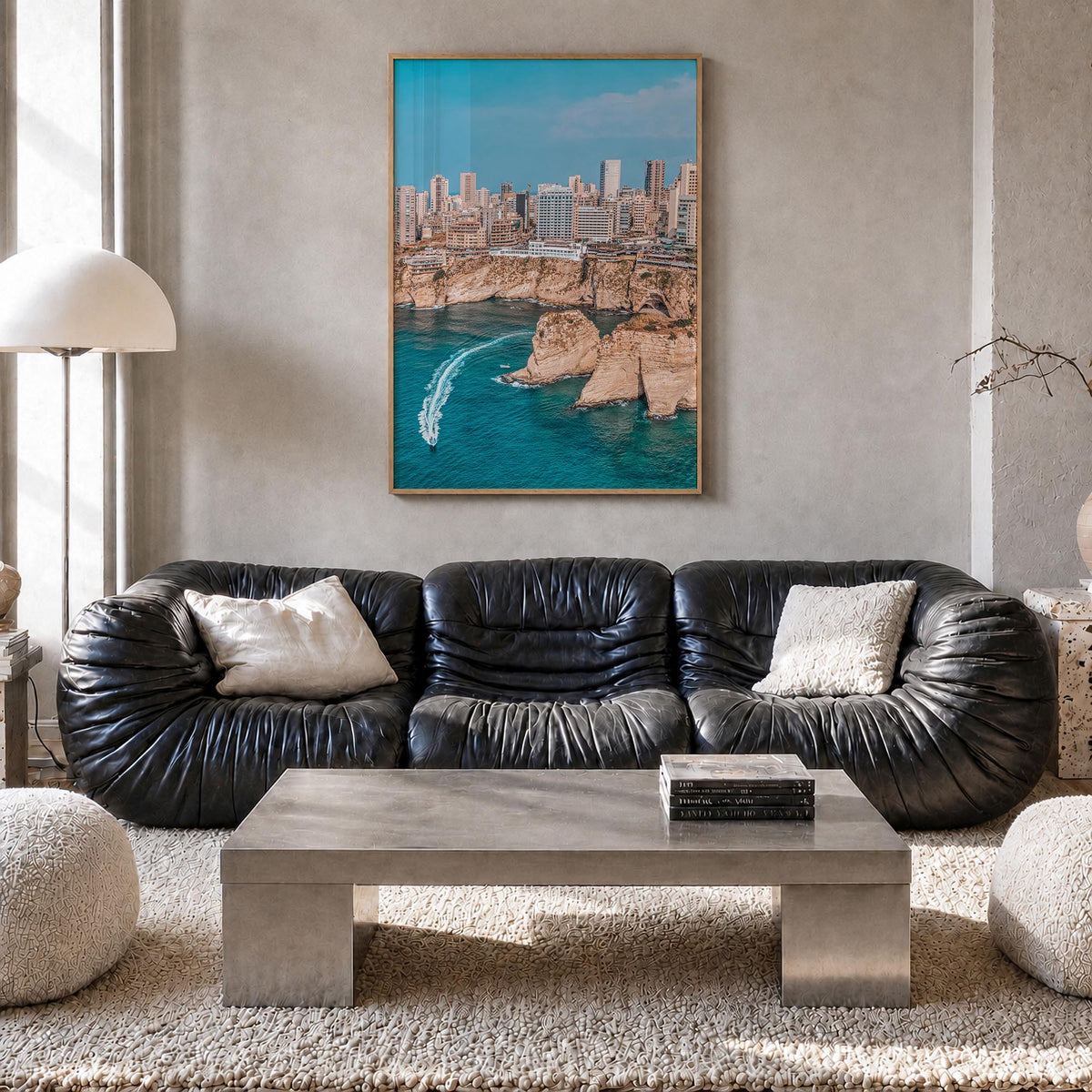 Beirut colorful photo poster of Lebanon – vertical wall art in natural wood frame, hanging on wall