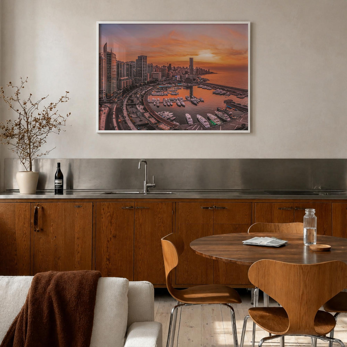 Beirut colorful photo poster of Lebanon – horizontal wall art in white wood frame, hanging on wall