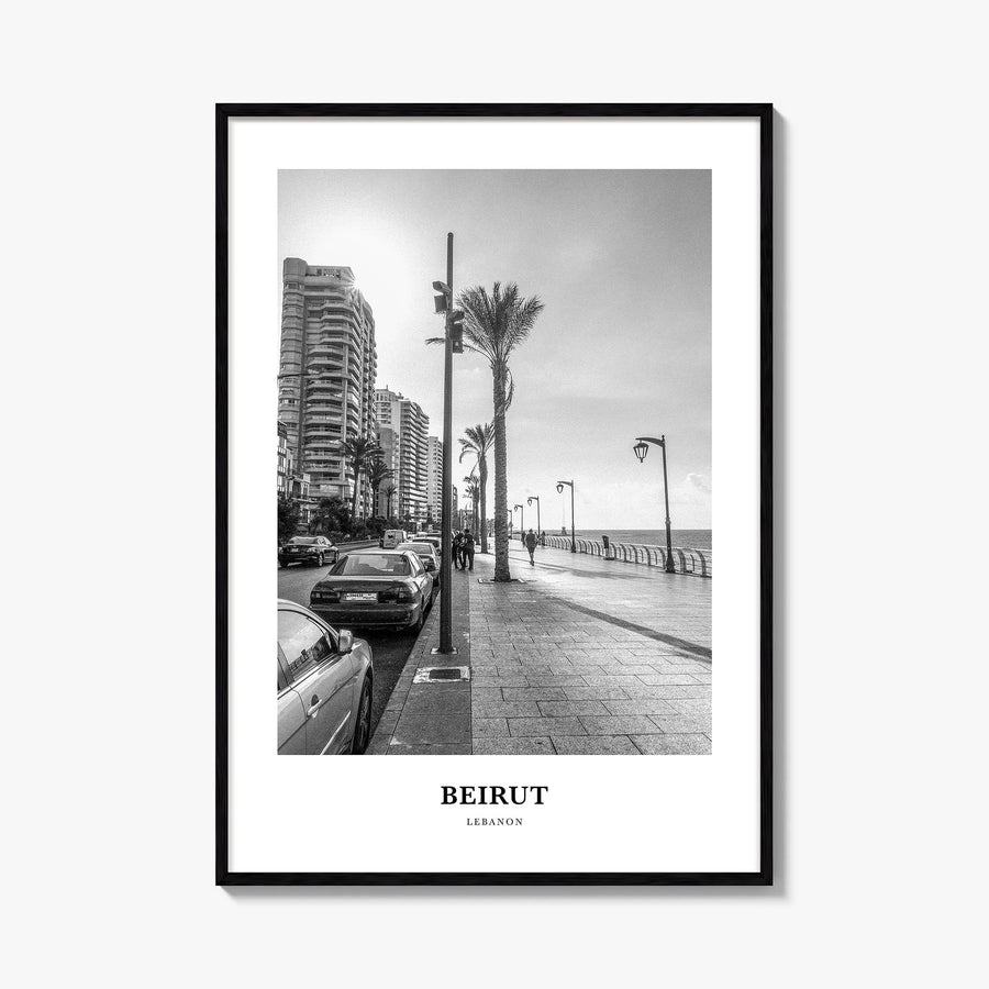 Beirut no. 1 black & white classic poster of Lebanon – vertical wall art, unframed print shown in interior mockup