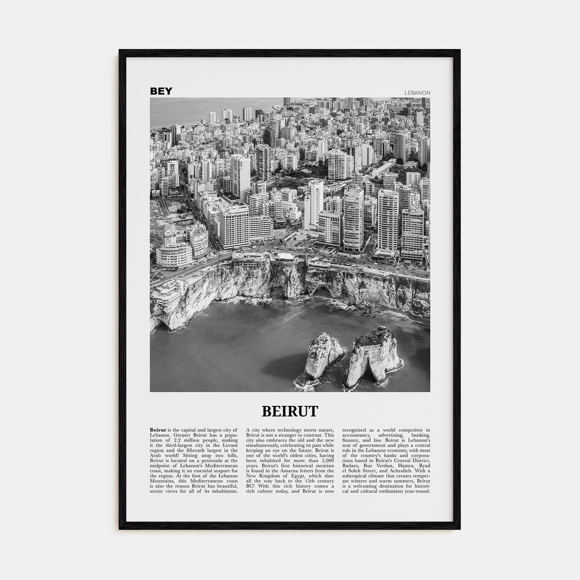 Beirut No 1 Poster Black Wood / 8x12 in Nbourhood Travel B&W Poster