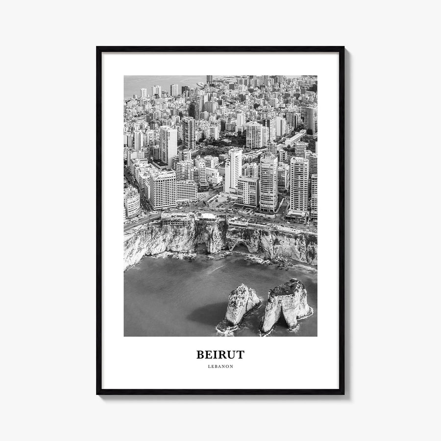 Beirut no. 2 black & white classic poster of Lebanon – vertical wall art, unframed print shown in interior mockup