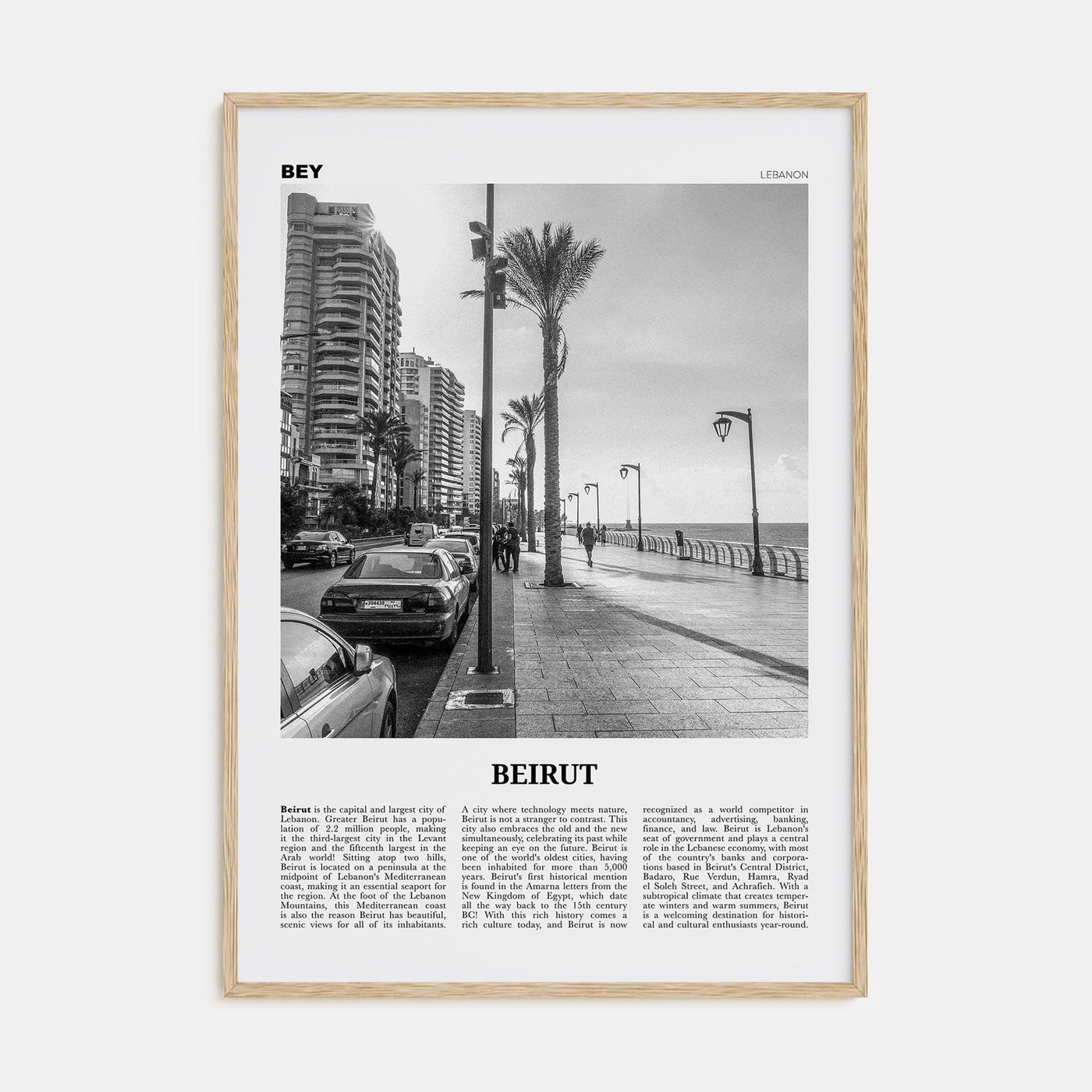 Beirut No 2 Poster Natural Wood / 8x12 in Nbourhood Travel B&W Poster