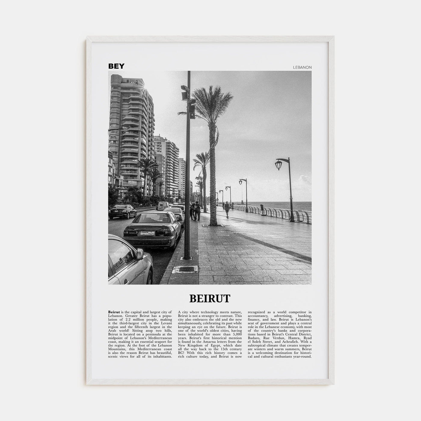 Beirut No 2 Poster White Wood / 8x12 in Nbourhood Travel B&W Poster